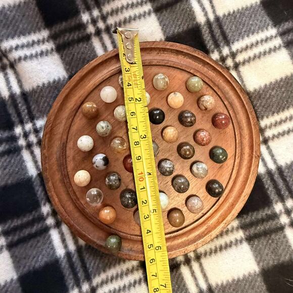 VTG Solitaire Board Game Set Semi-Precious Gemstone Stone Marbles Kenya Wood - Picture 8 of 8